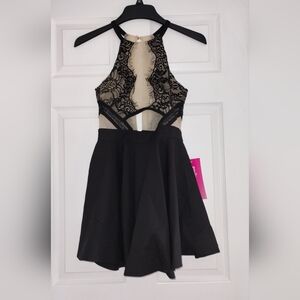 Luxxel Black and Cream Dress with Gold Accents